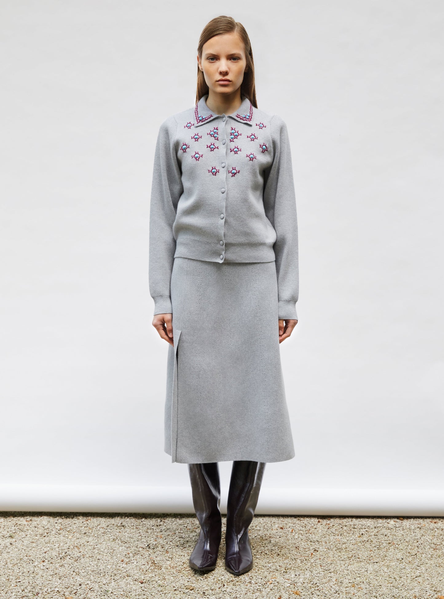 cardigan maille brodé main