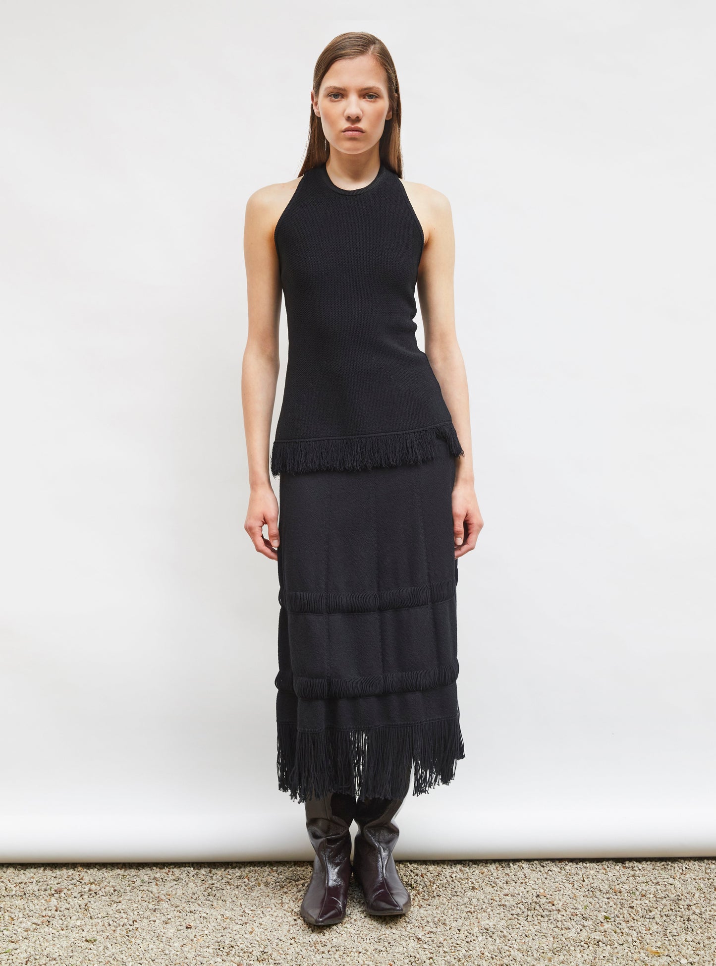 top maille à franges dos nu