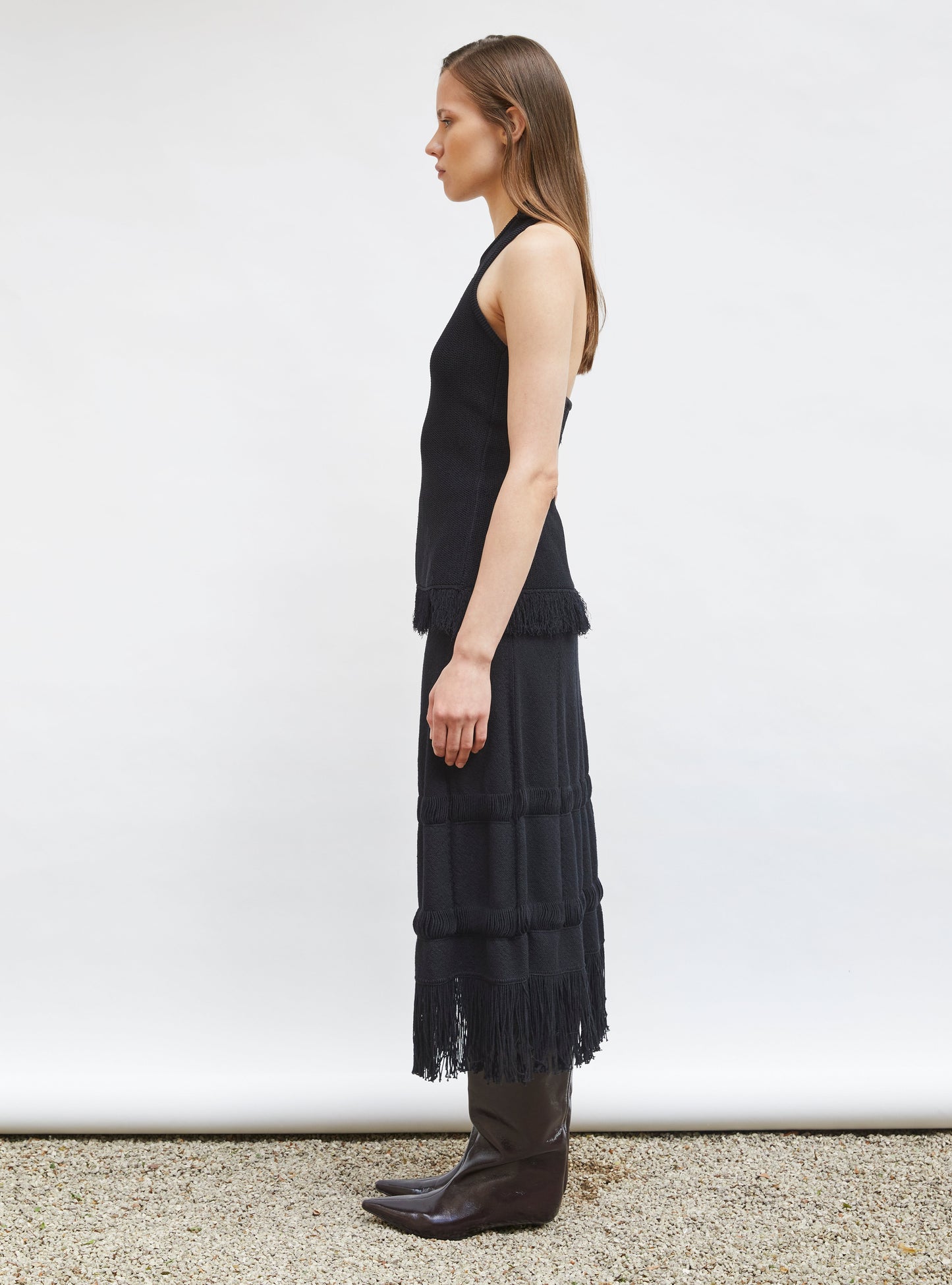 top maille à franges dos nu
