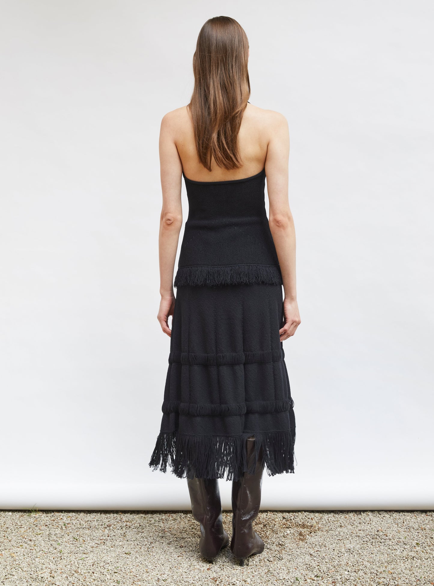 top maille à franges dos nu