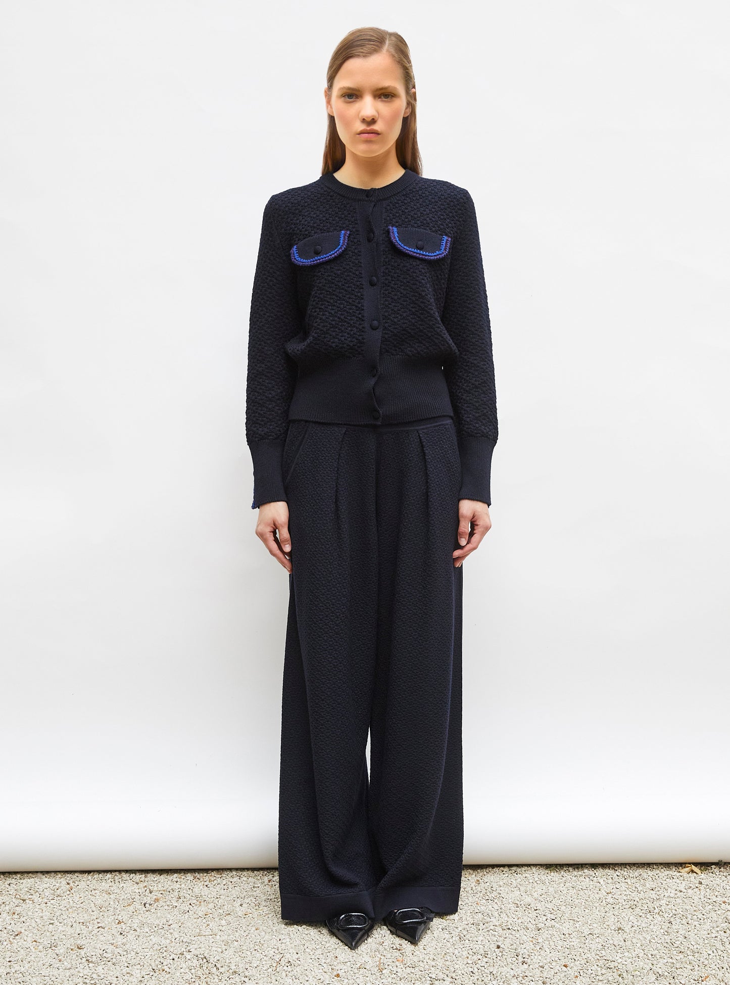 veste maille brodée main
