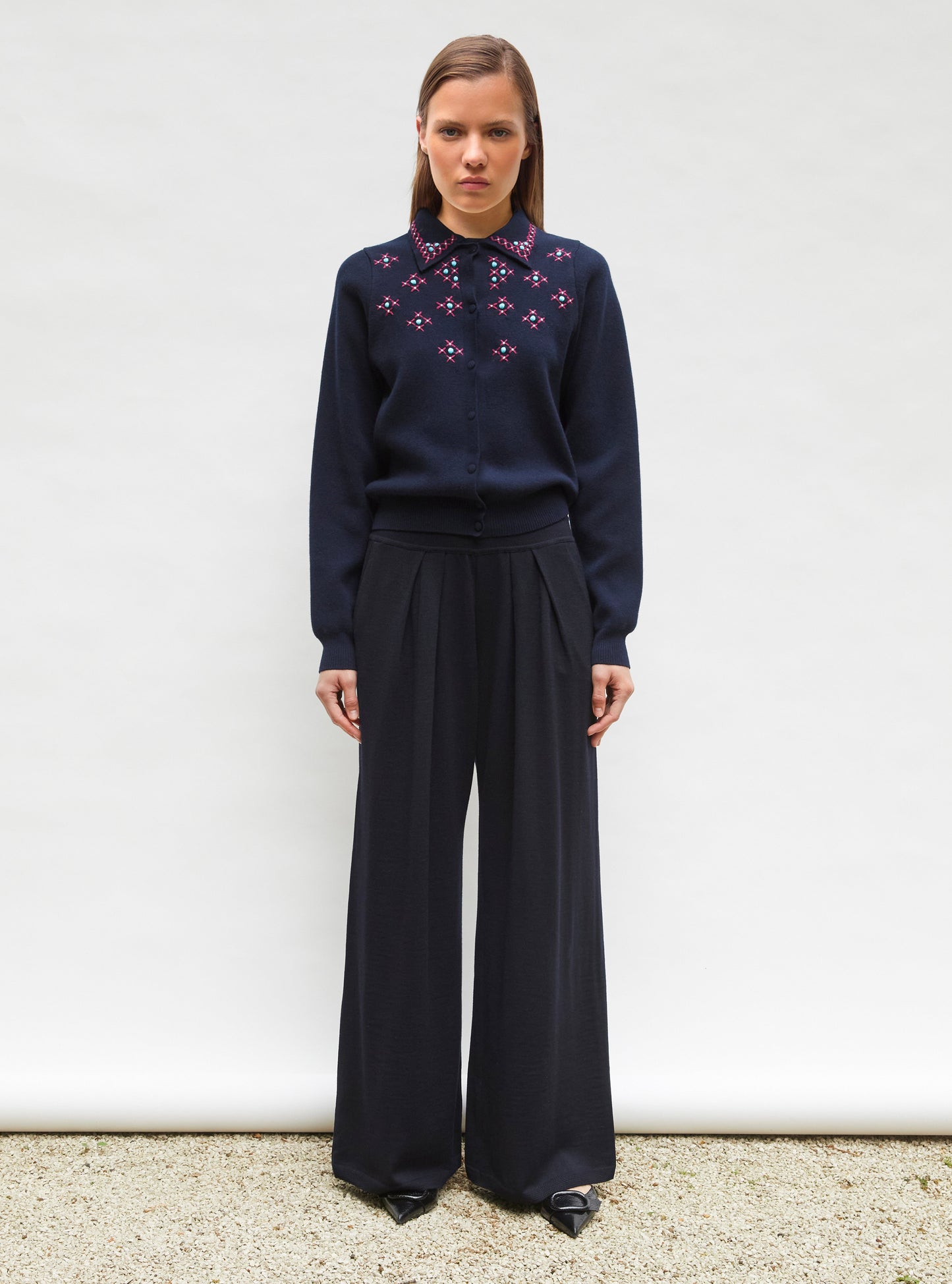 cardigan maille brodé main