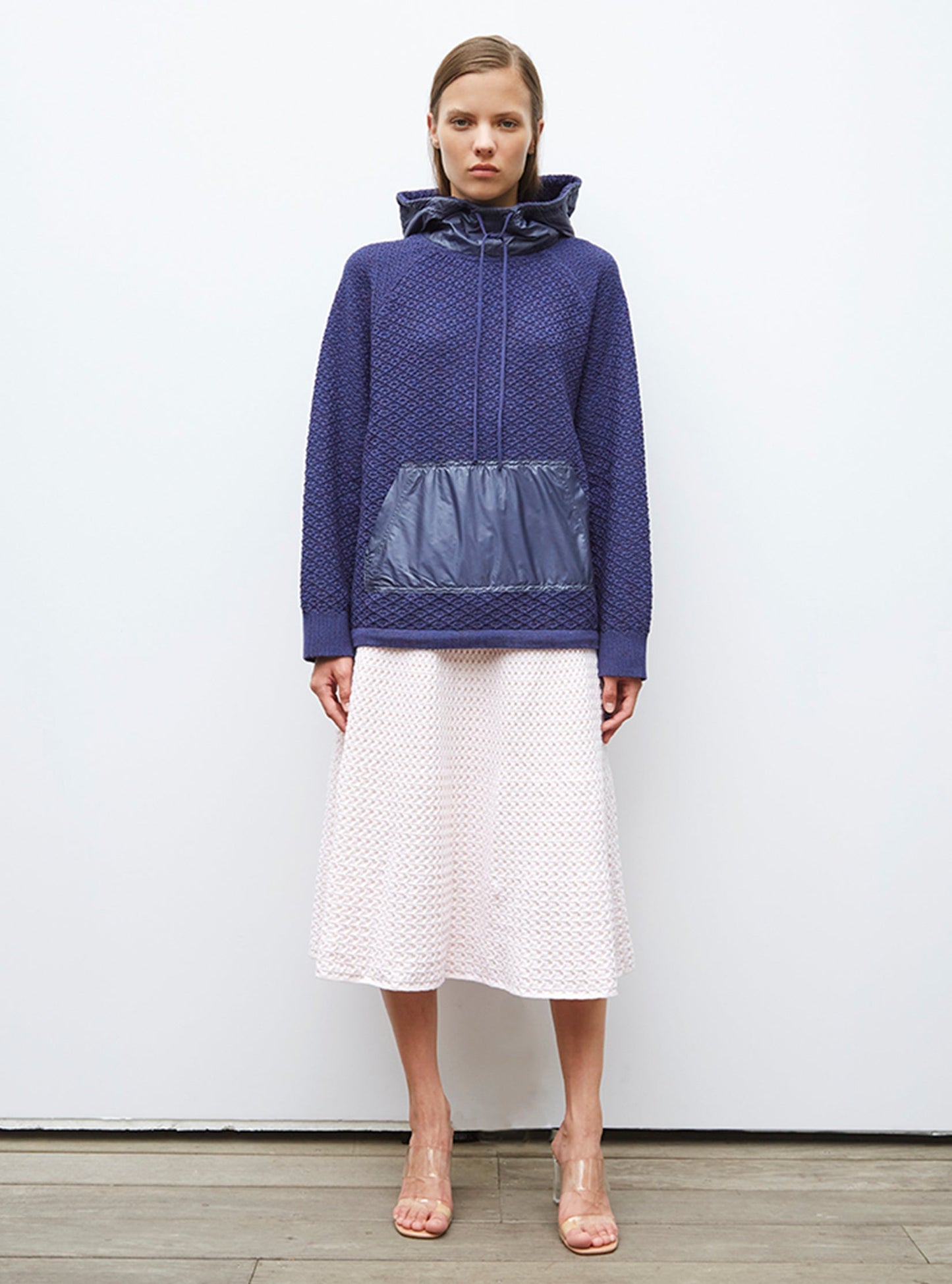 pull à capuche maille damier