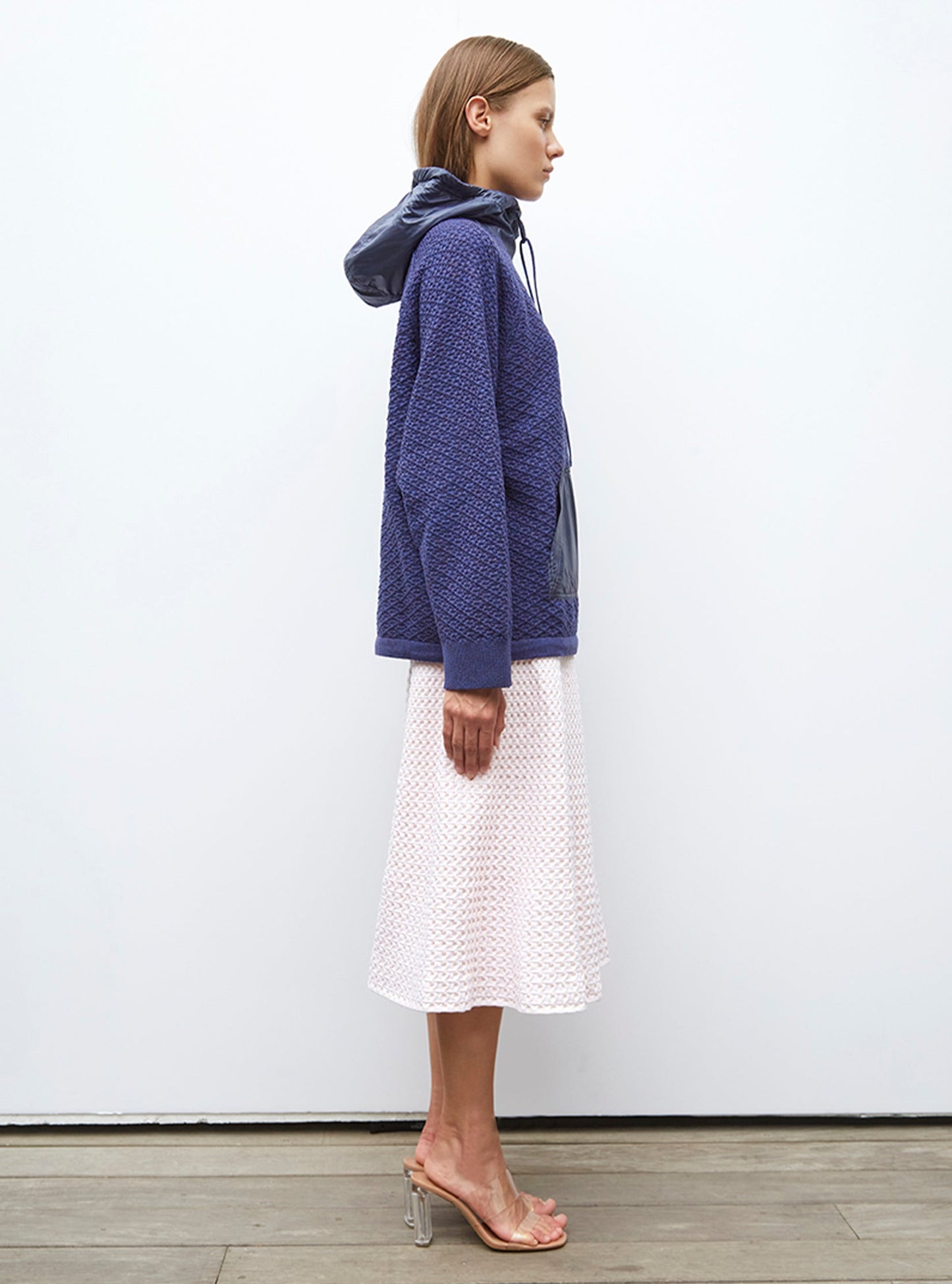 pull à capuche maille damier