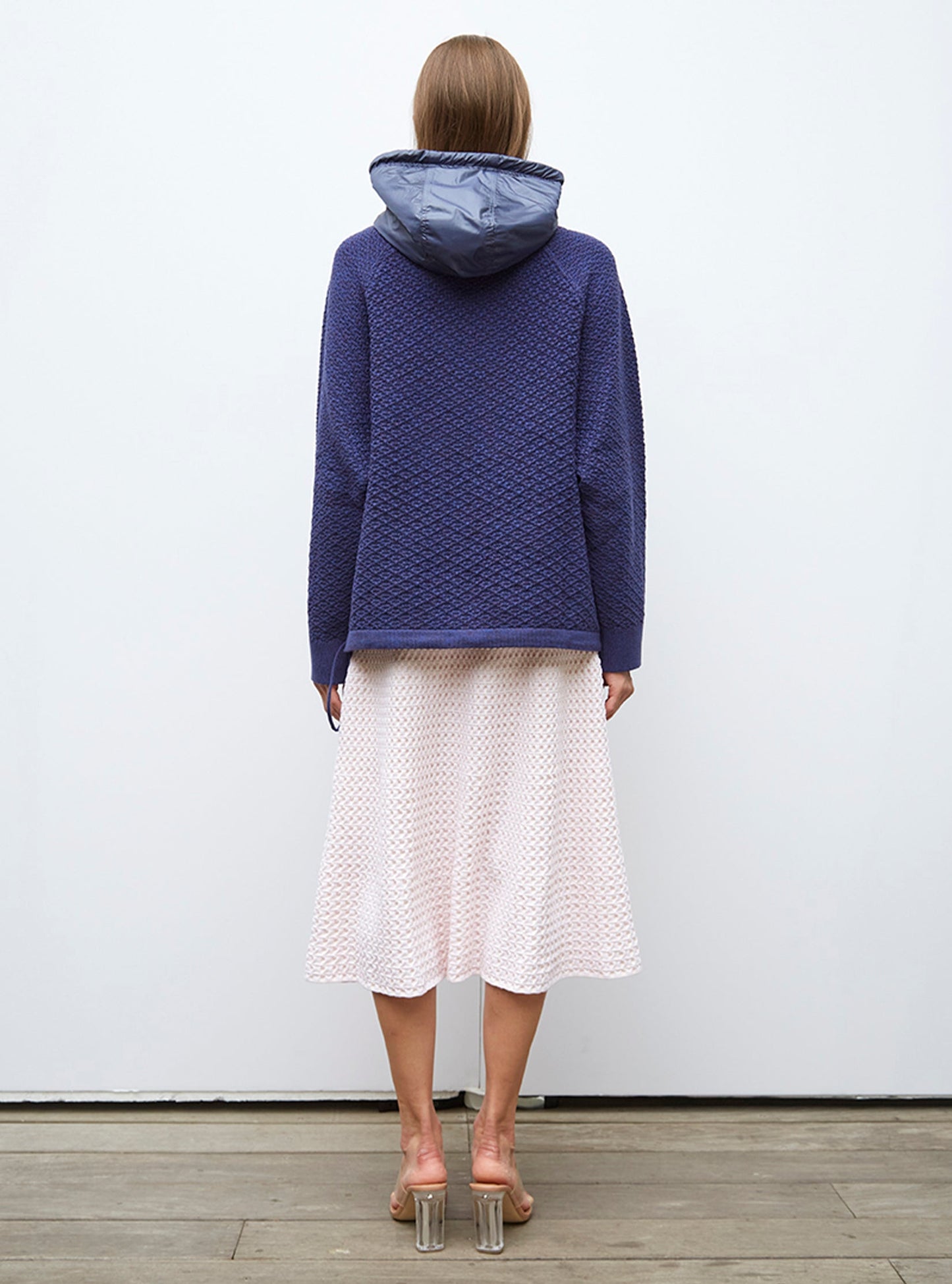 pull à capuche maille damier
