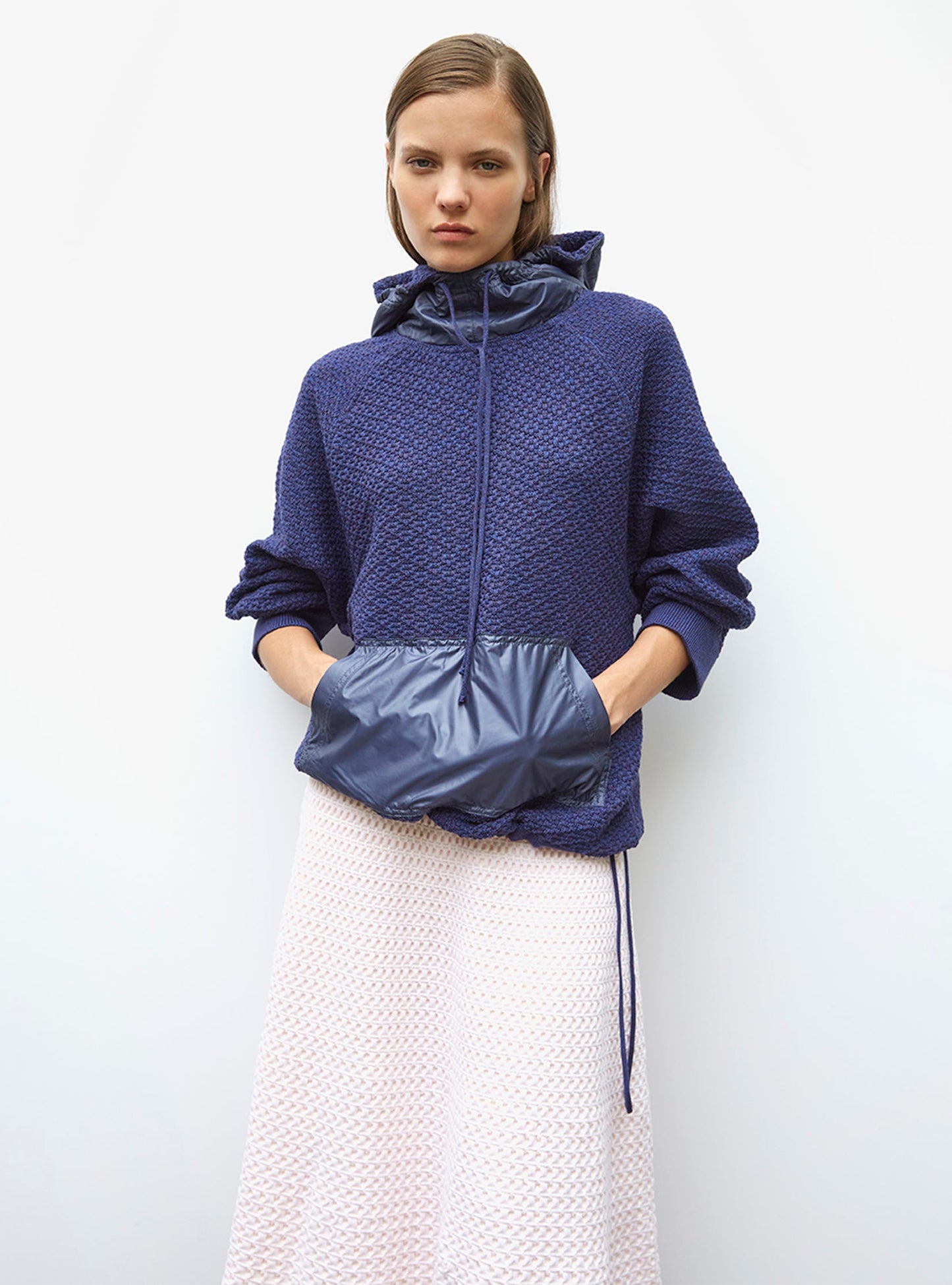 pull à capuche maille damier