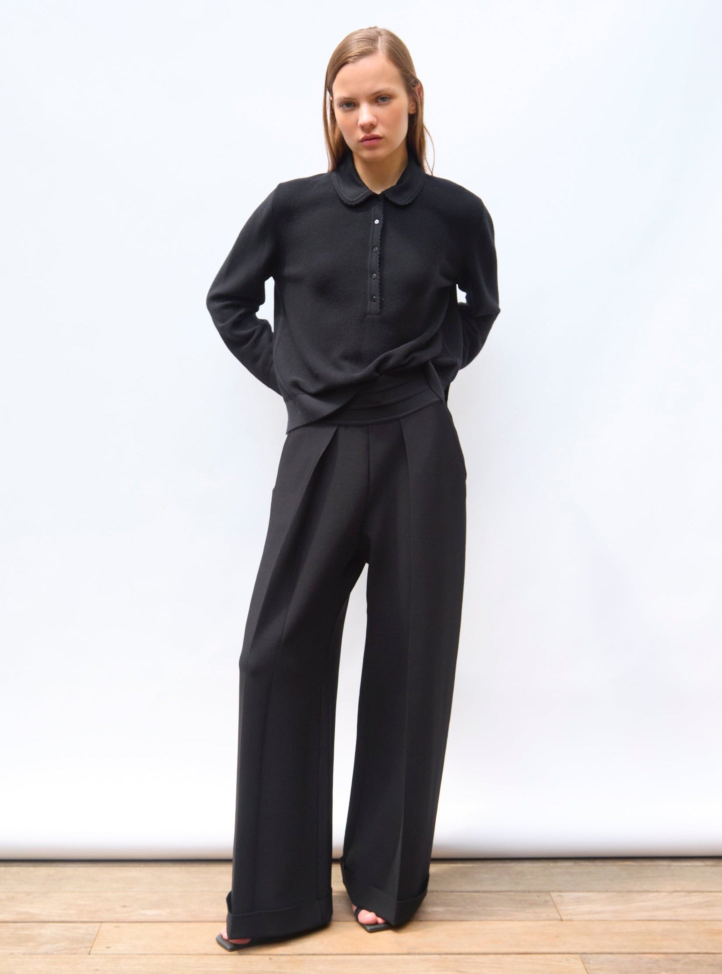 pantalon taille haute maille couture