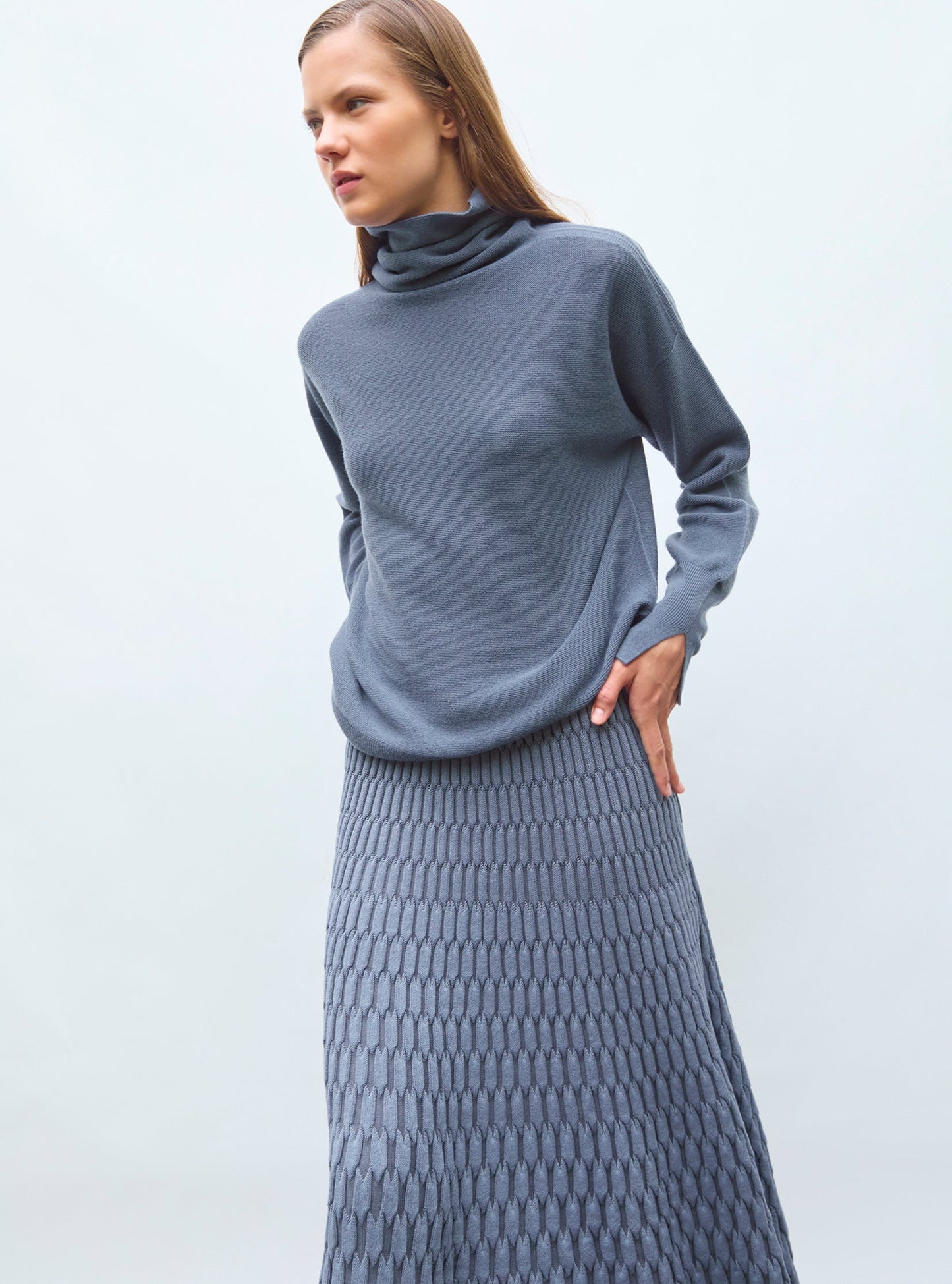 jupe longue maille zellige unie