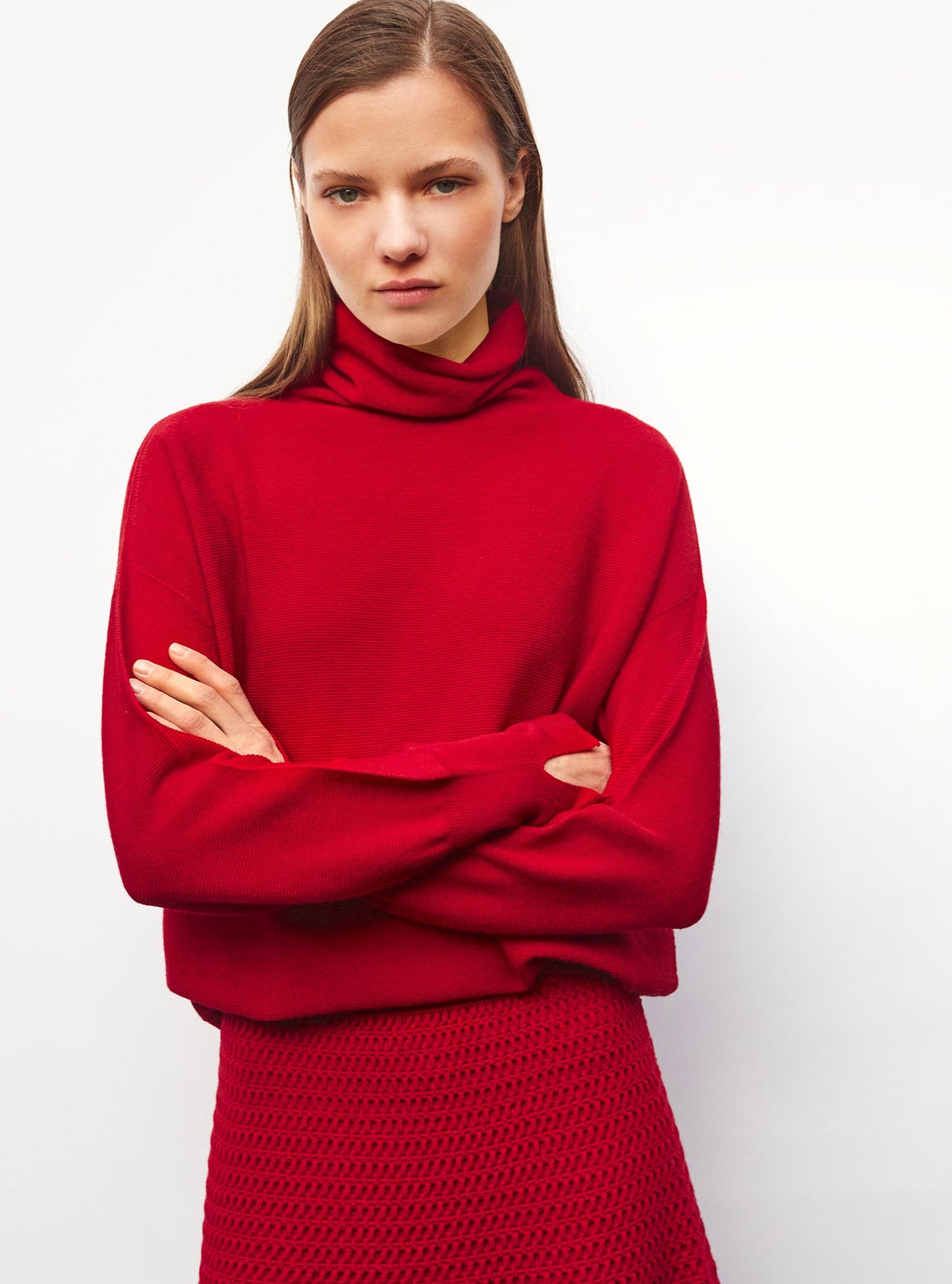 top fin maille point mousse col montant
