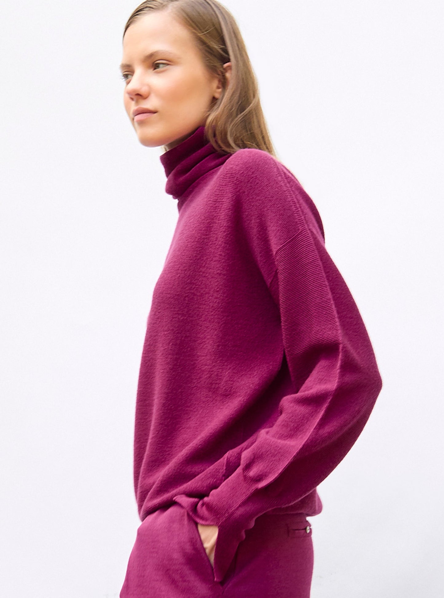 top fin maille point mousse col montant