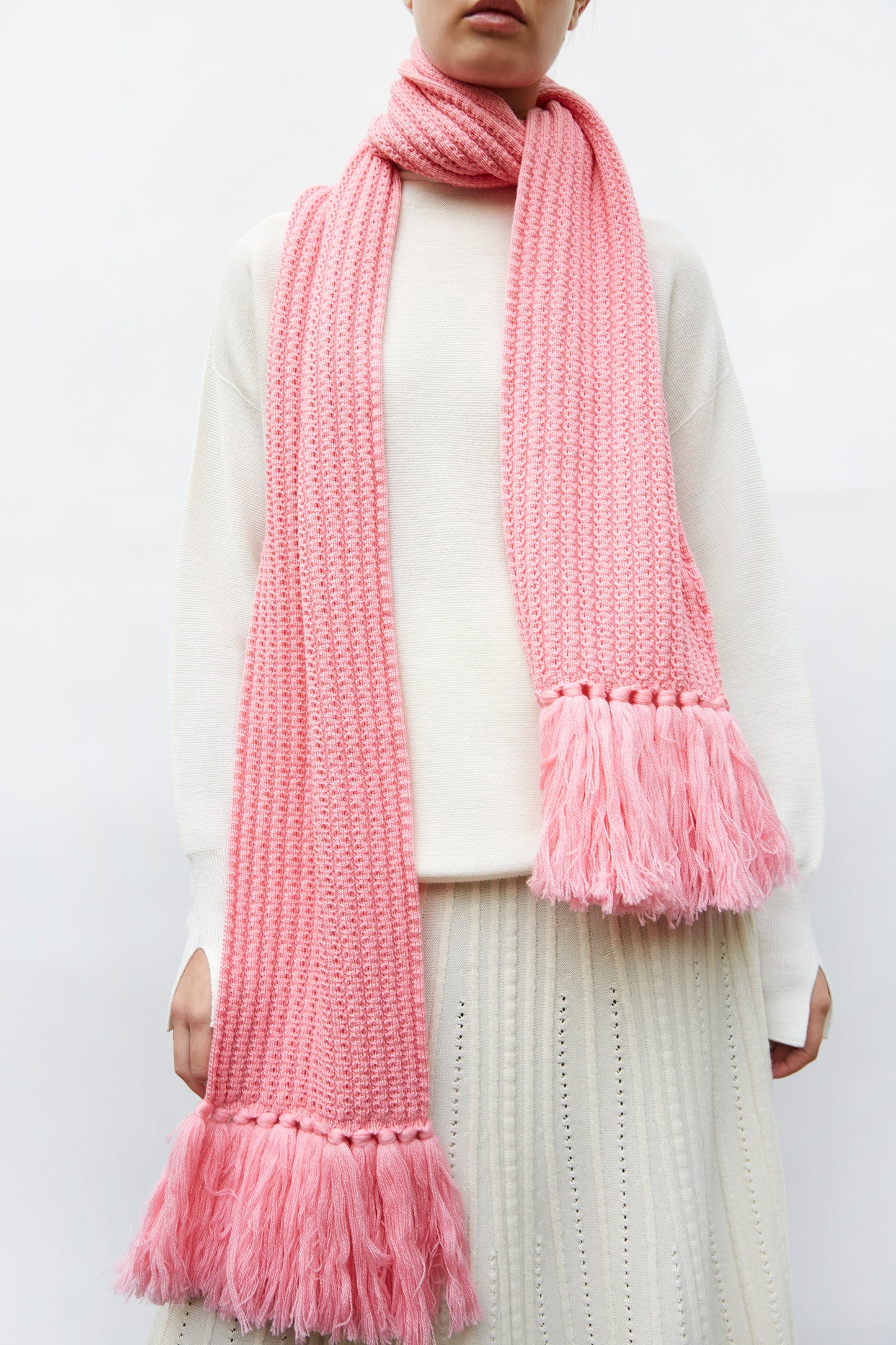 écharpe longue maille à franges