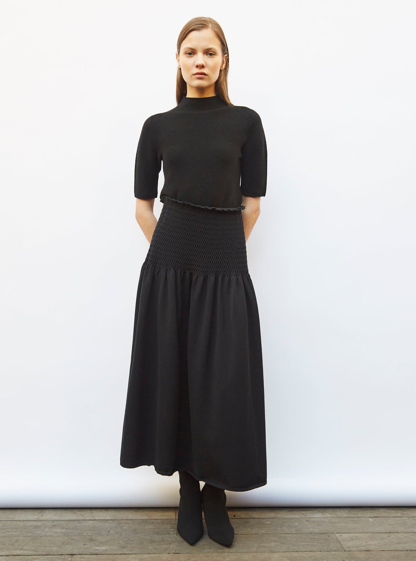 jupe longue maille smockée