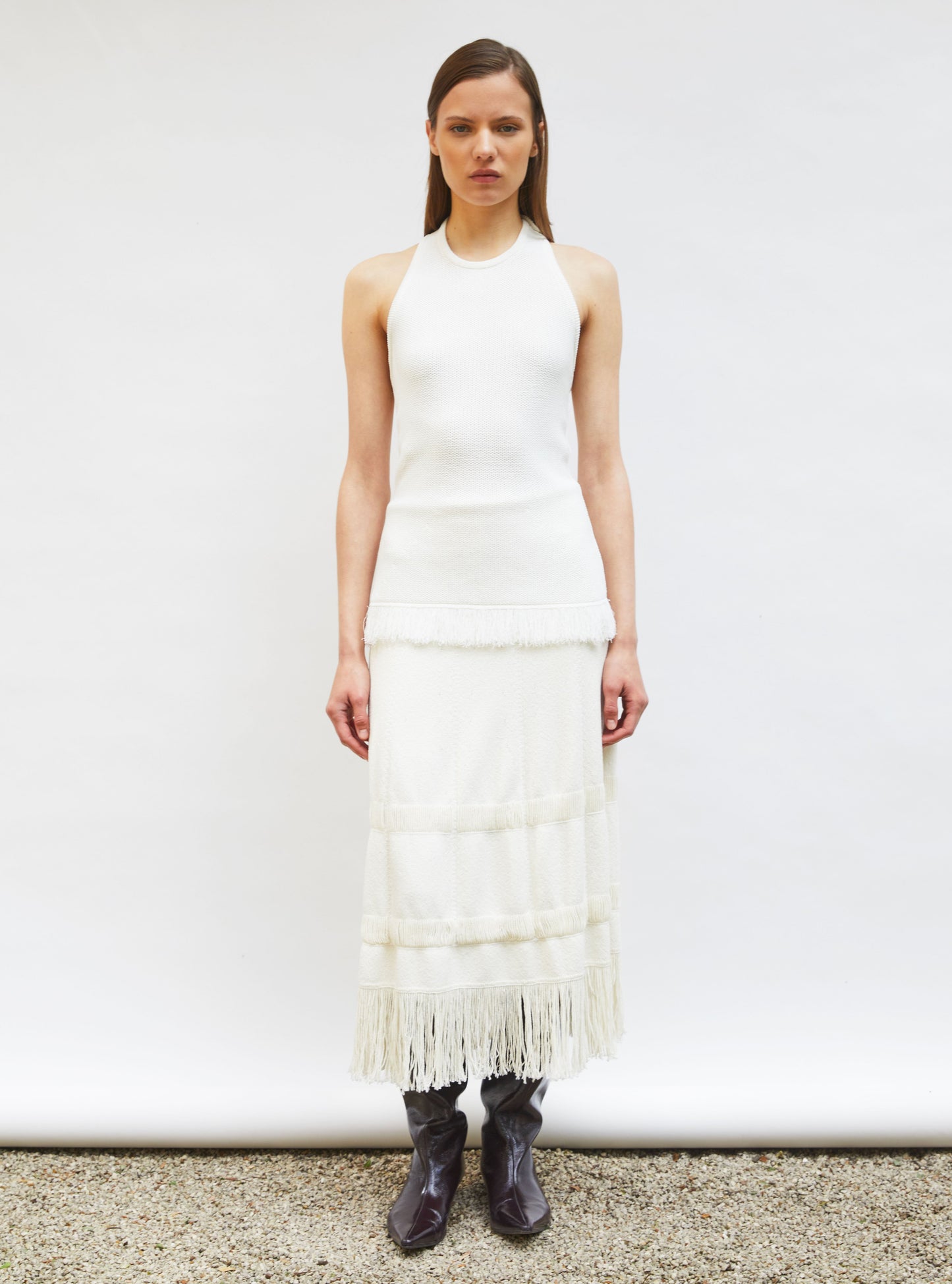 top maille à franges dos nu