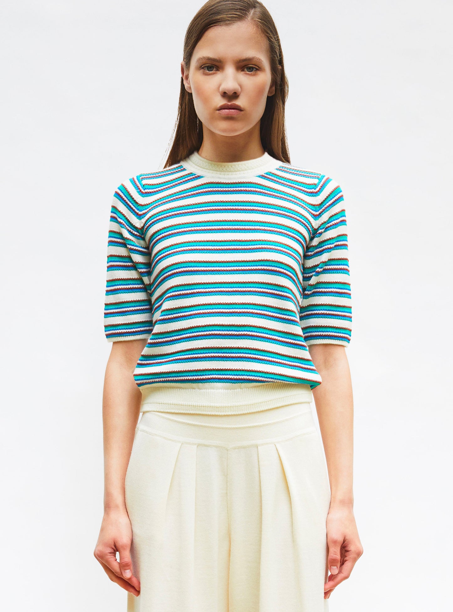 top fin maille rayée colorée