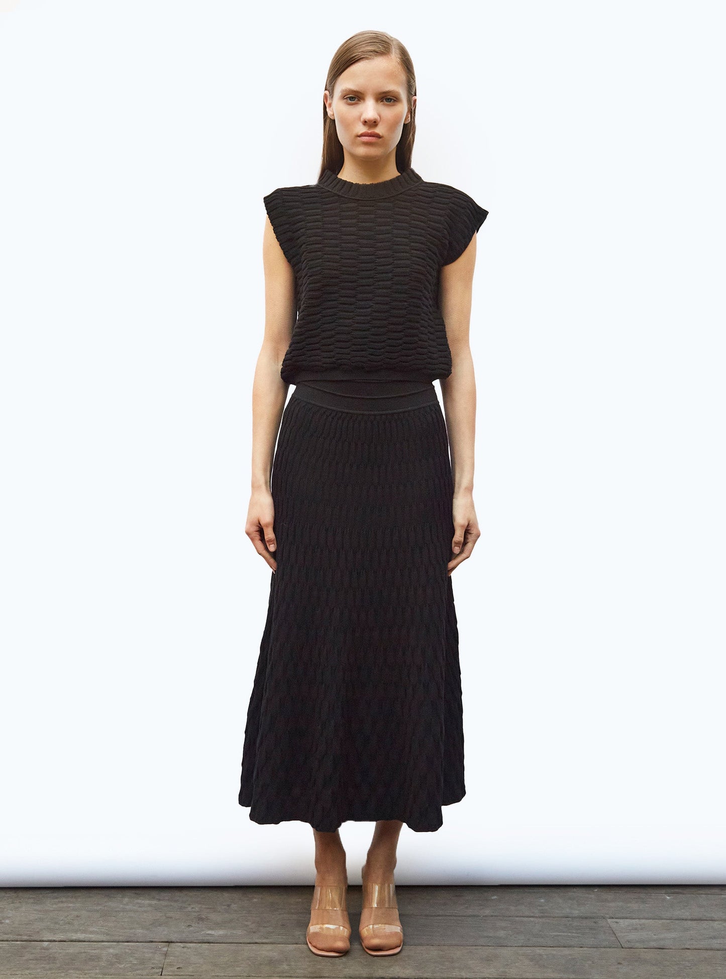 jupe longue maille zellige unie