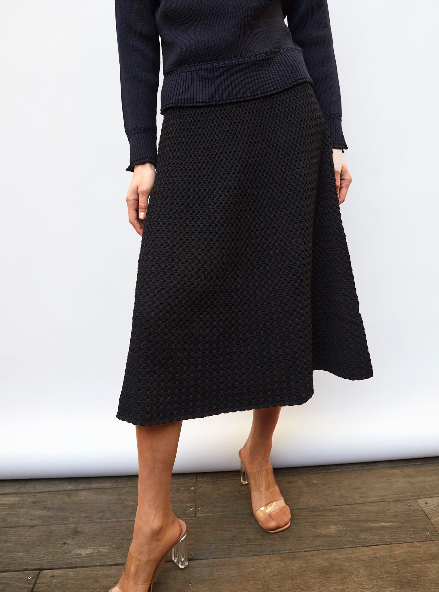 jupe midi maille smockée