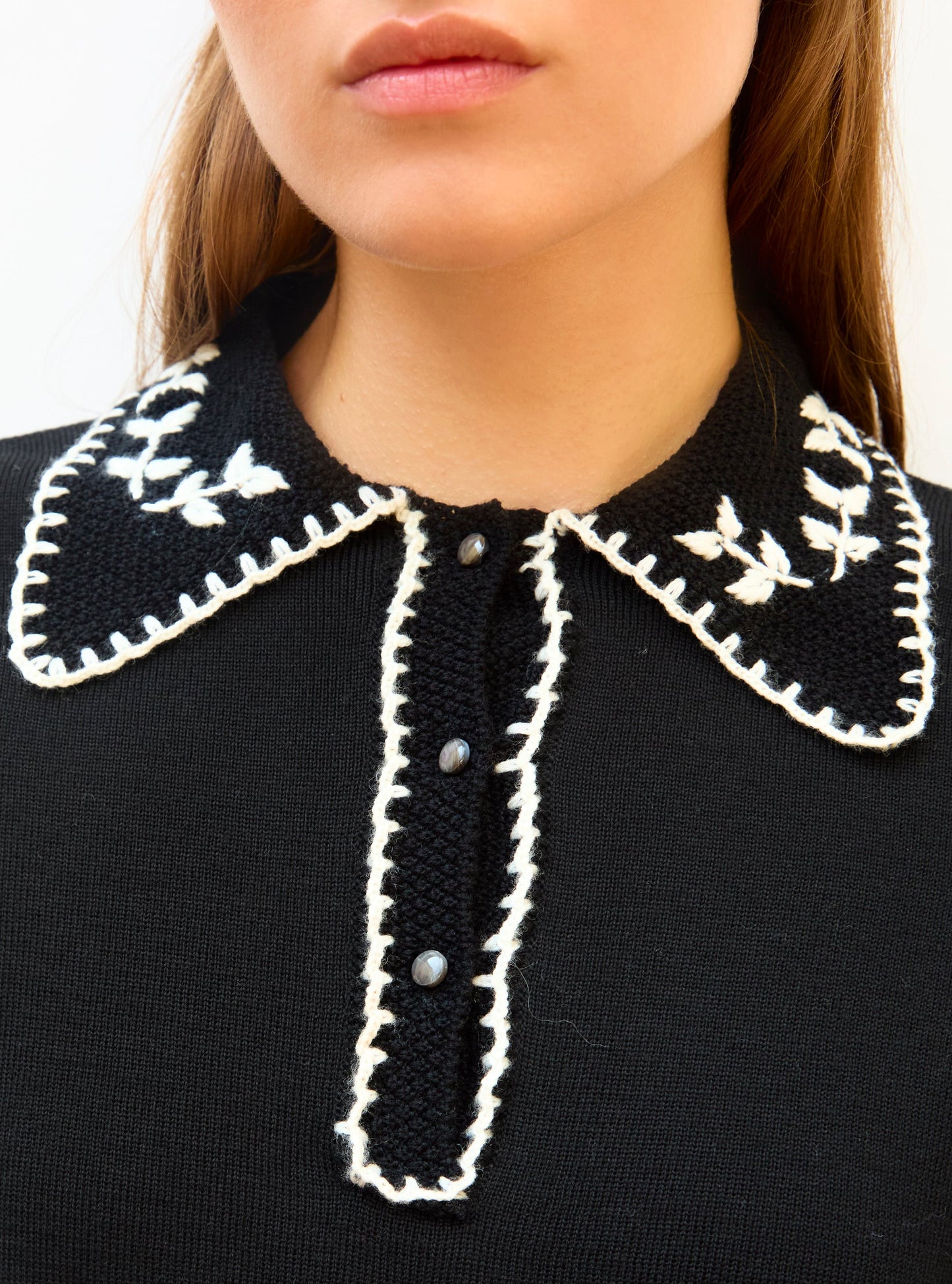chemise maille brodée main
