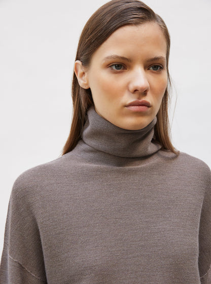 top fin maille point mousse col montant