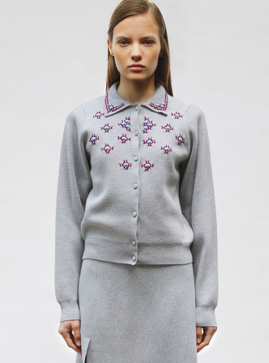 cardigan maille brodé main