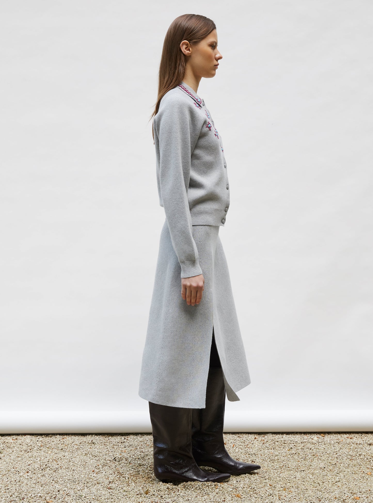 jupe mi-longue maille fendue