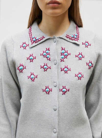 cardigan maille brodé main