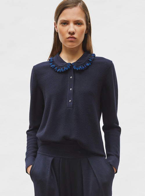 chemise en maille col volanté