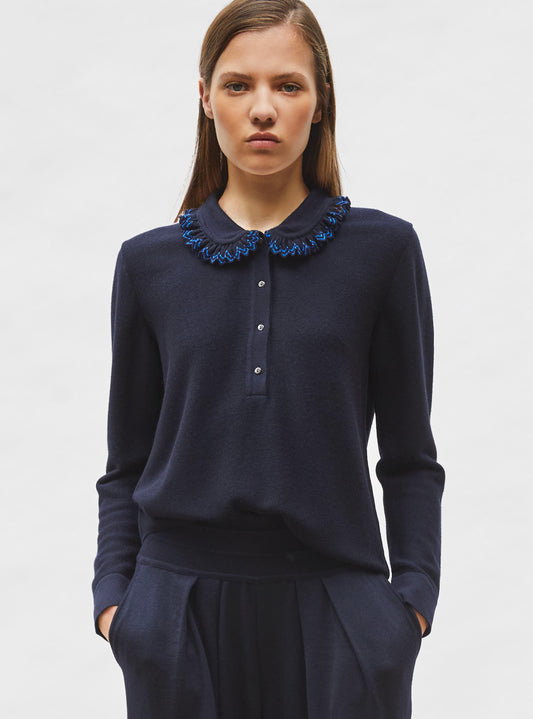 chemise en maille col volanté