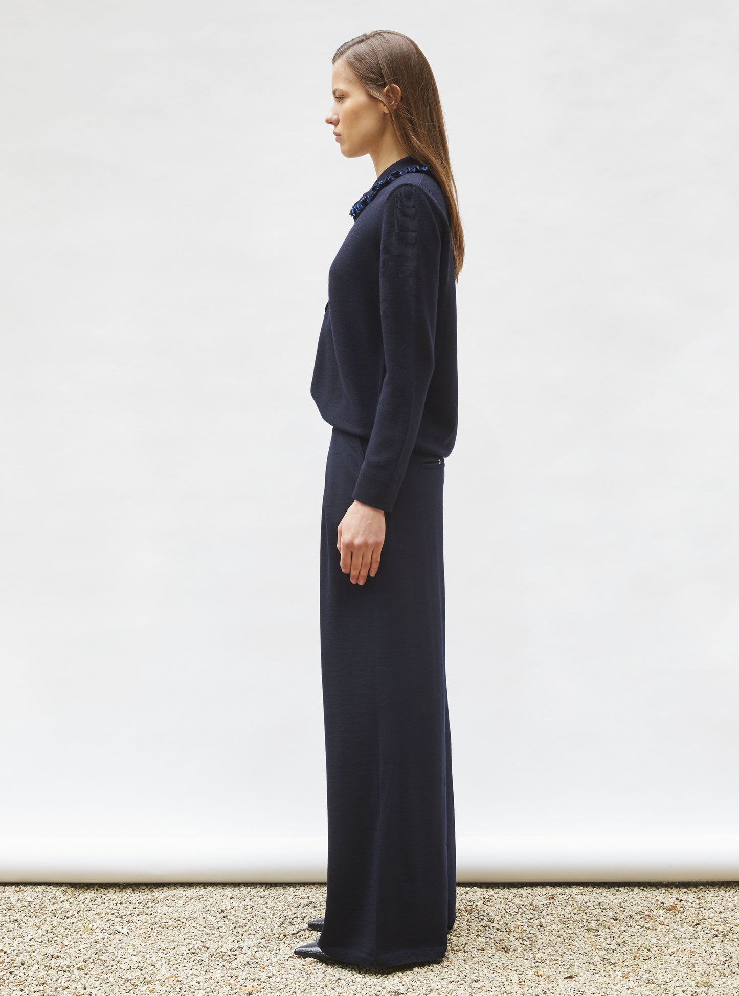 chemise en maille col volanté