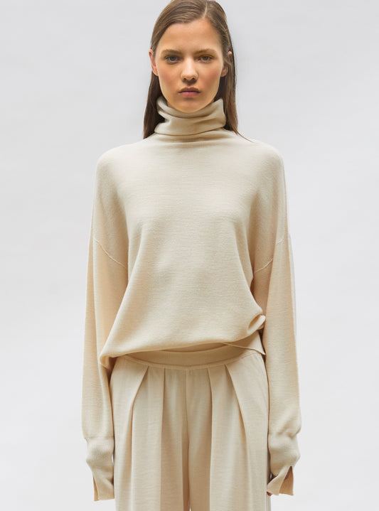 top fin maille point mousse col montant