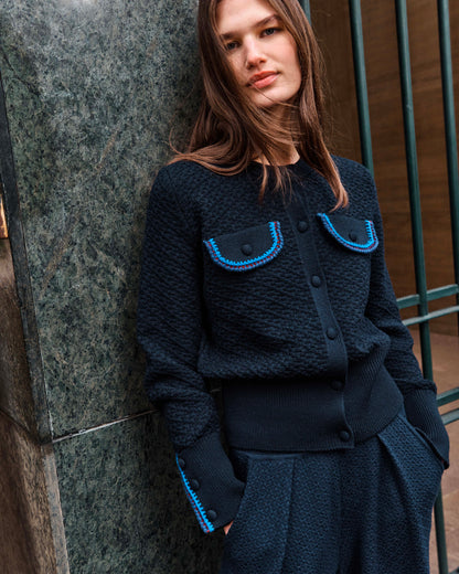 veste maille brodée main
