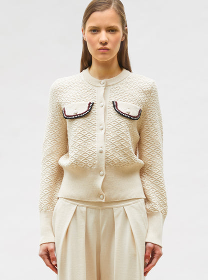 veste maille brodée main