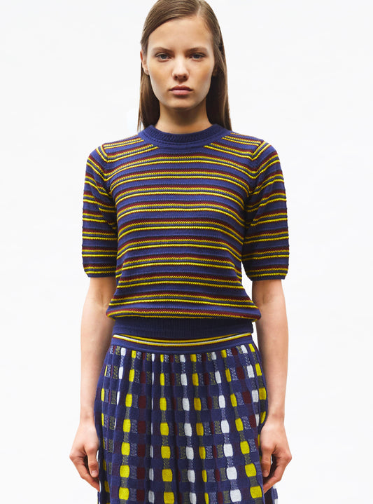 top fin maille rayée colorée