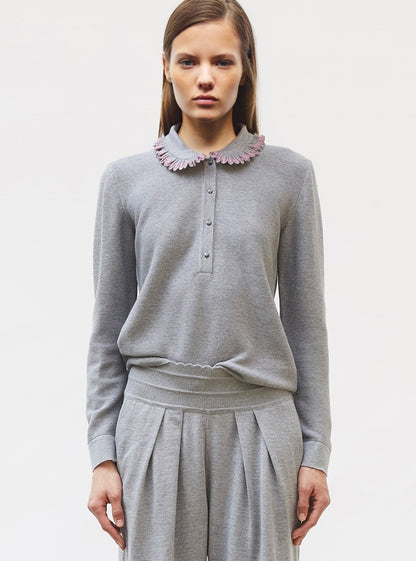 chemise en maille col volanté
