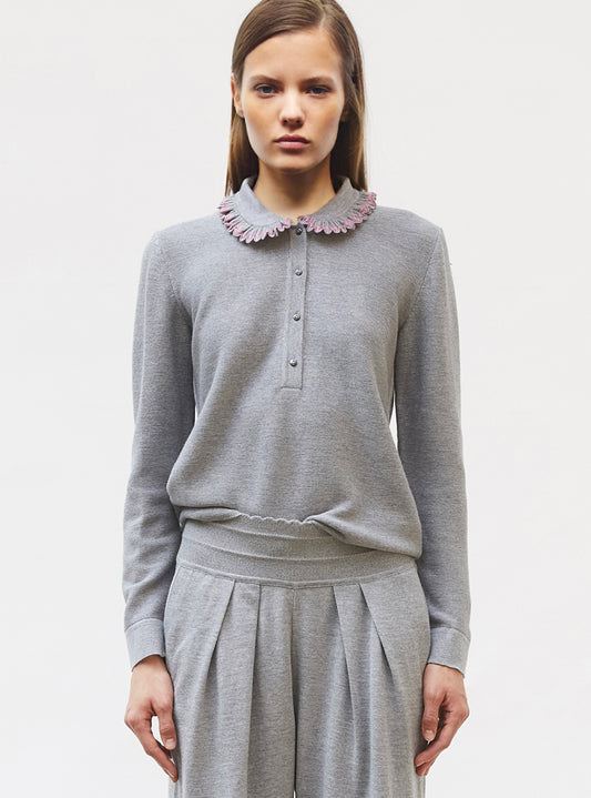 chemise en maille col volanté