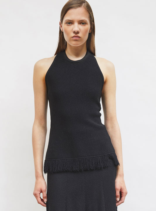 top maille à franges dos nu