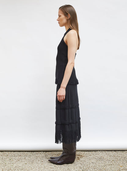 top maille à franges dos nu