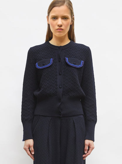 veste maille brodée main