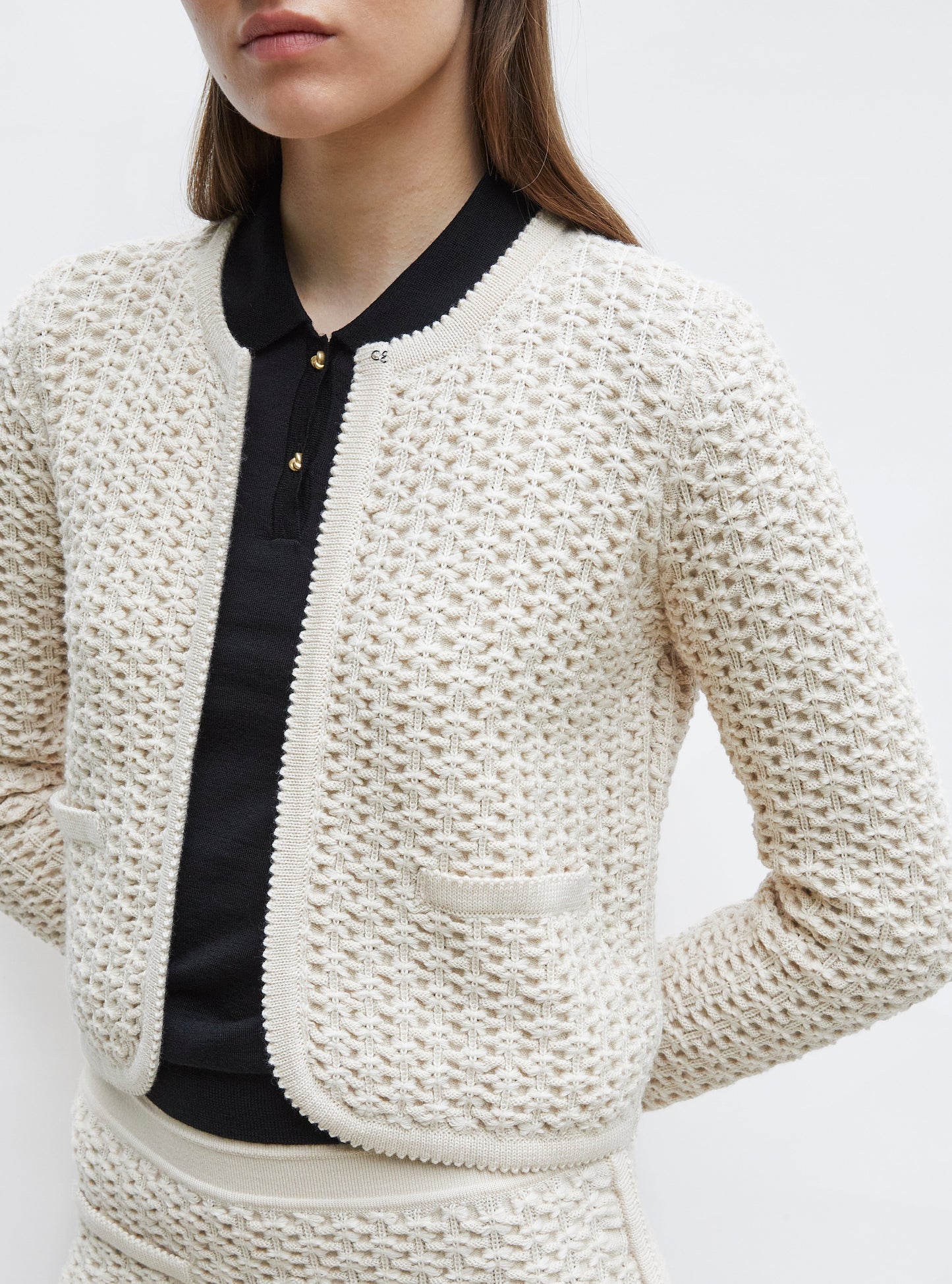 veste courte maille tweedée