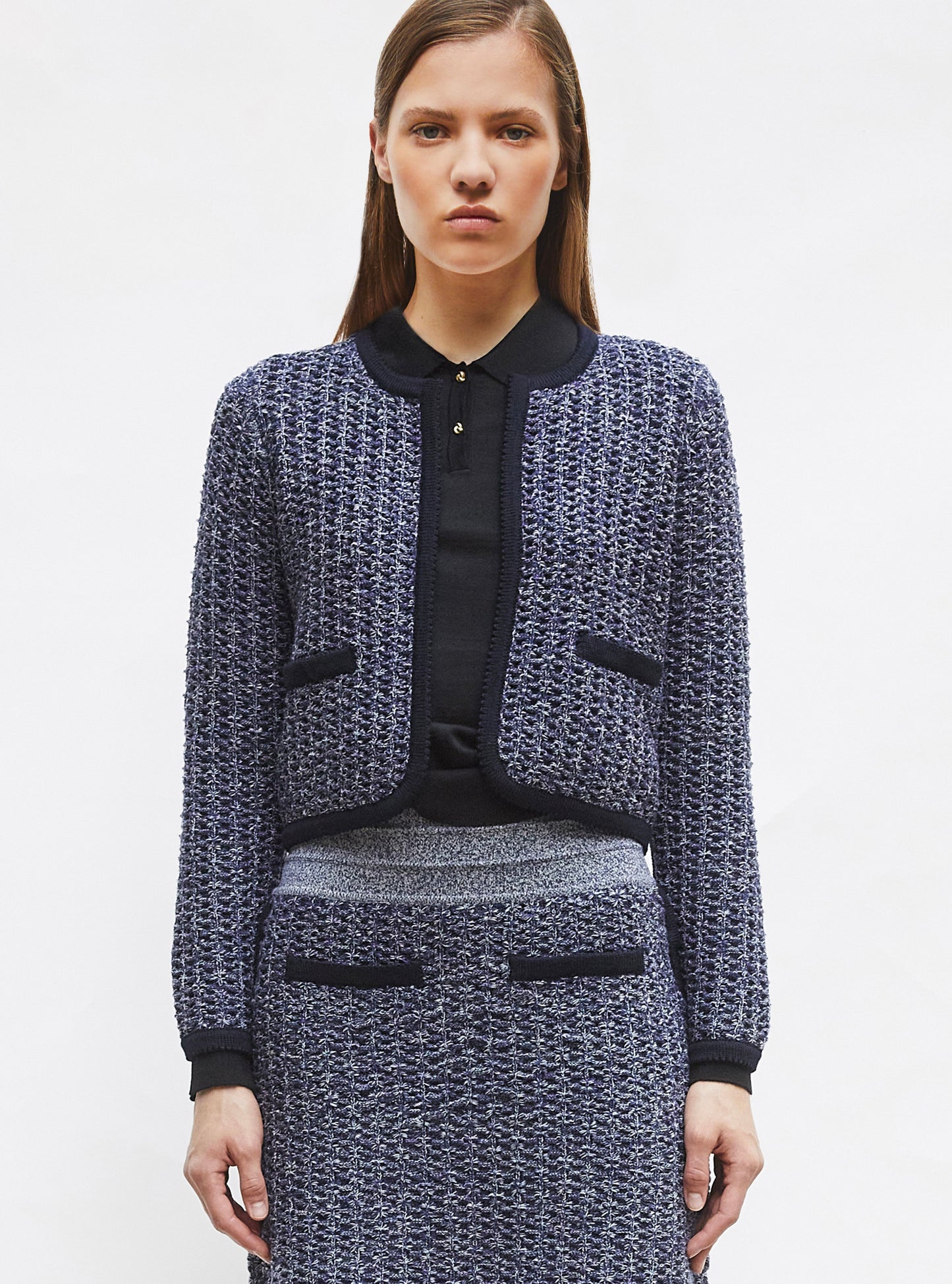 veste courte maille tweedée