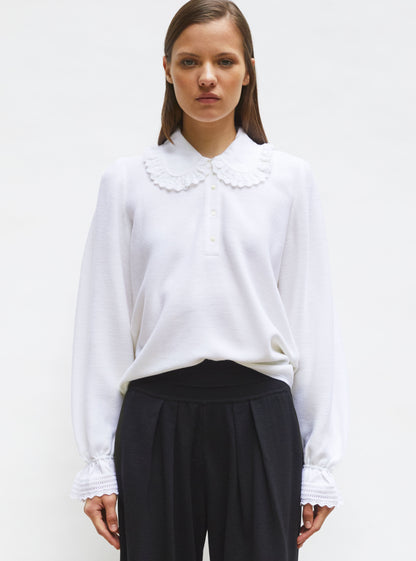 blouse en maille col dentelle
