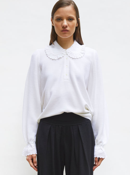 blouse en maille col dentelle