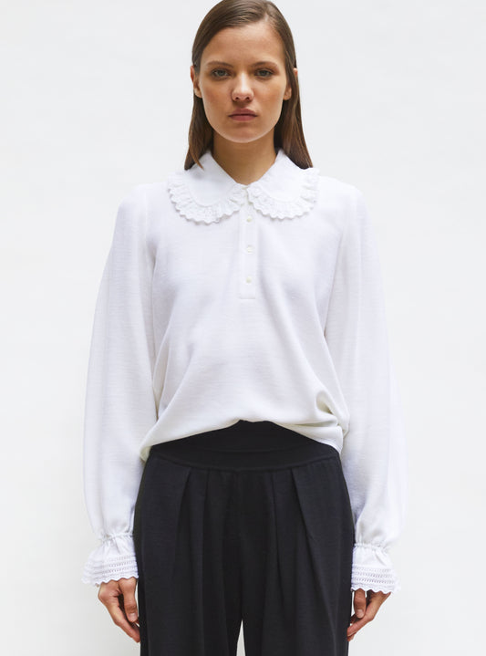 blouse en maille col dentelle