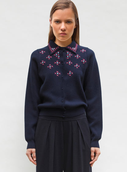 cardigan maille brodé main