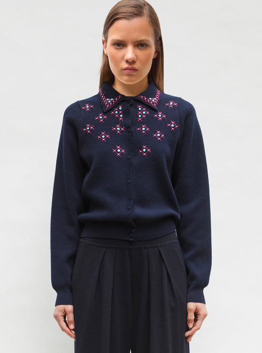 cardigan maille brodé main