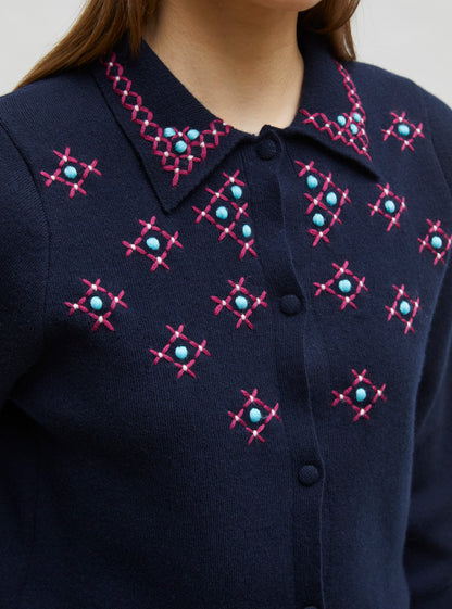 cardigan maille brodé main