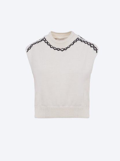 top en maille brodé main