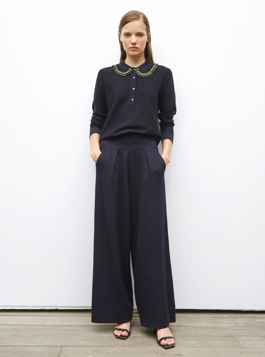 pantalon couture en maille damier