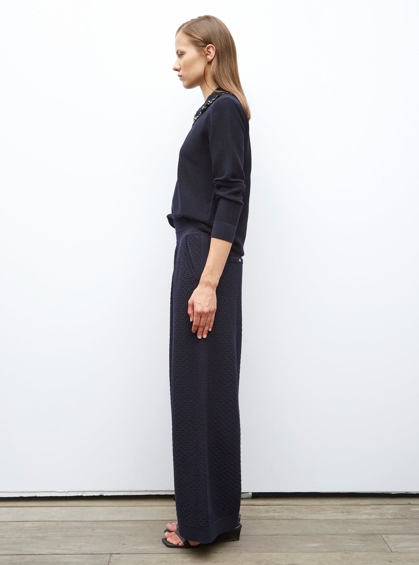 pantalon couture en maille damier