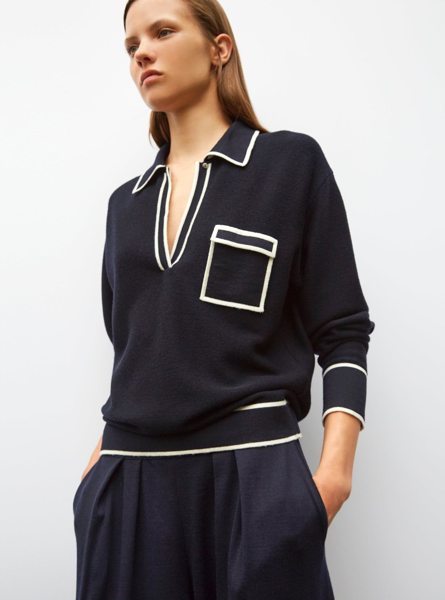 chemise maille col gansé