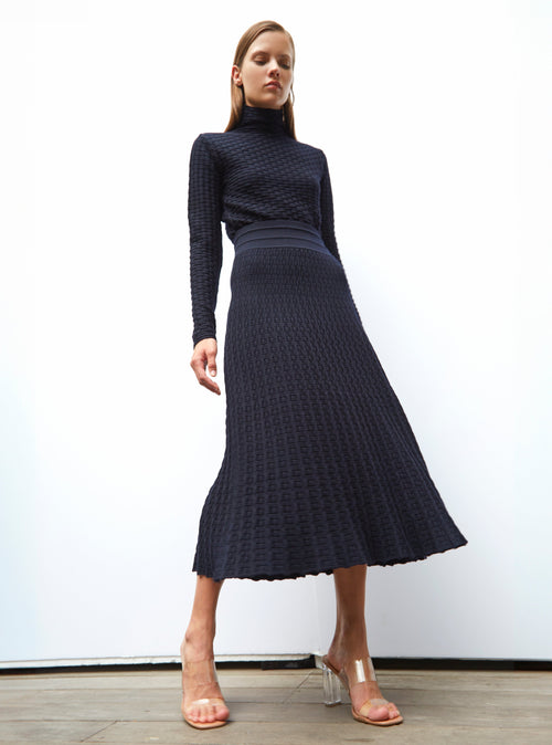 jupe longue maille cannage